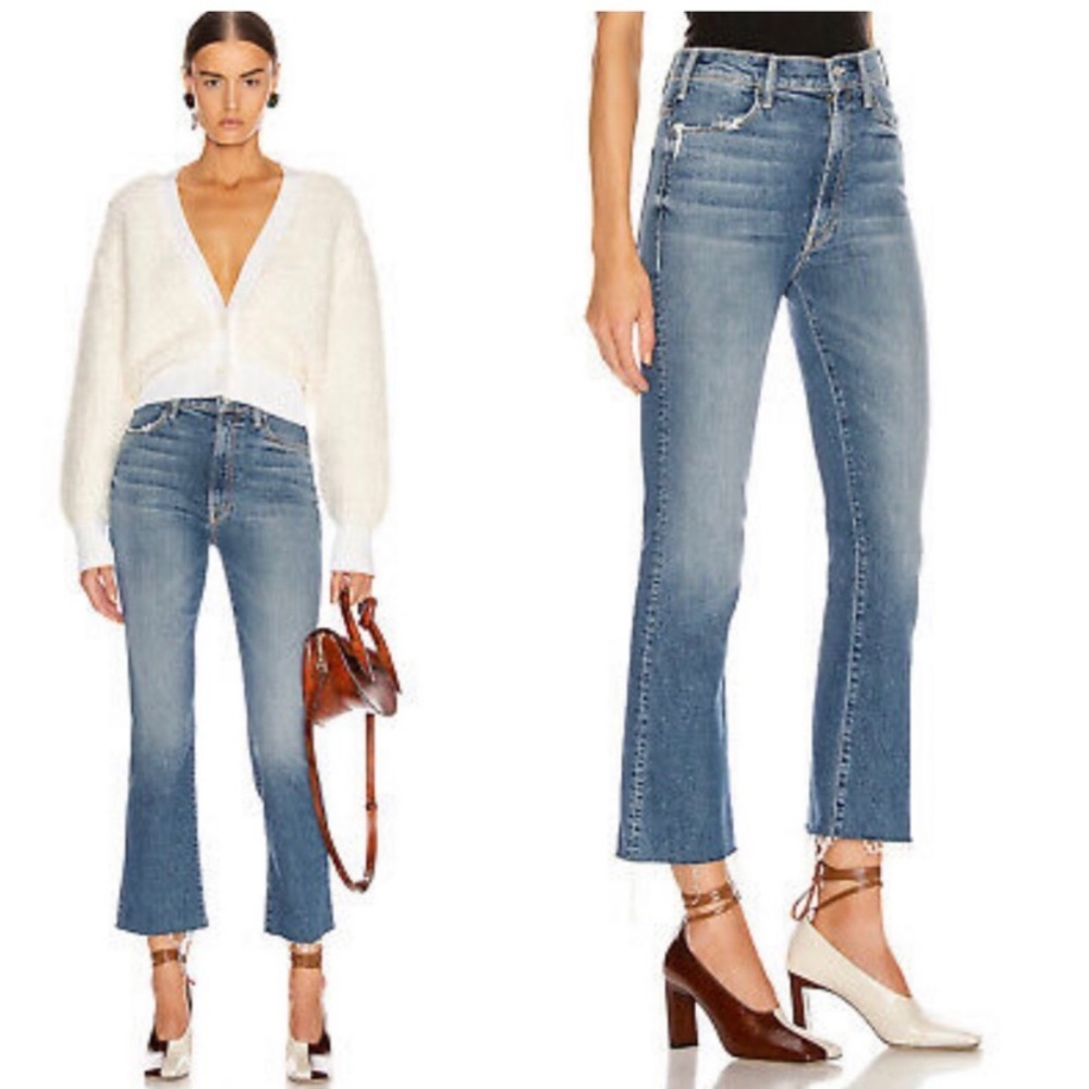 MOTHER Blue Cropped Flare Jeans
